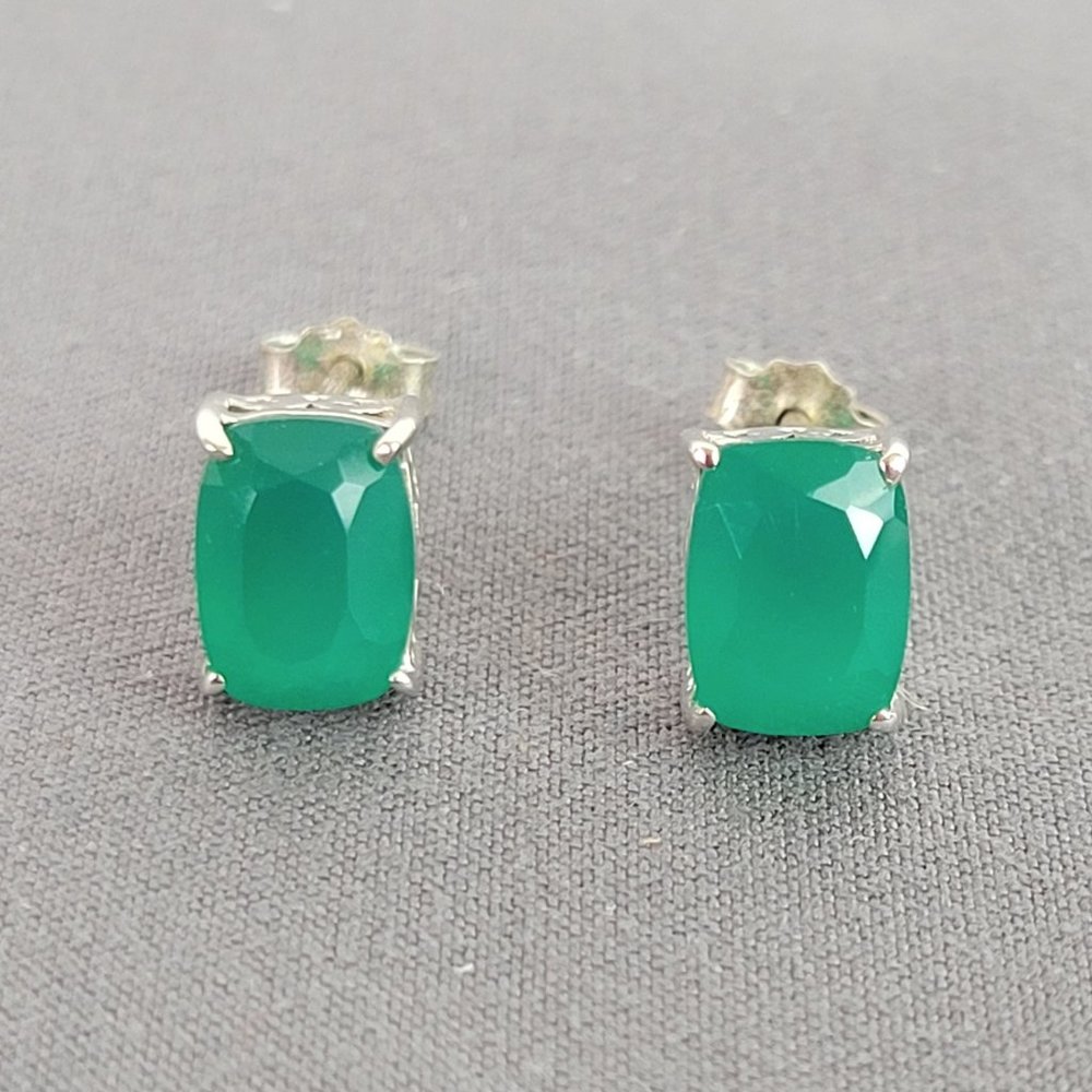 Green Onyx Rhodium Over Silver Heart Necklace, Ring (Sz 7.5), & Earrings - Picture 12 of 16